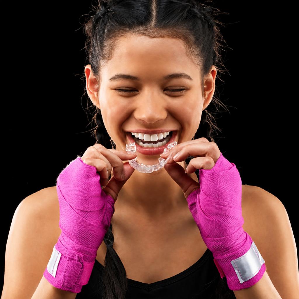 Smiling patient wearing clear aligners