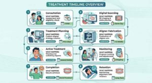 Treatment timeline infographic for Proalign Smile Shop clear aligner process